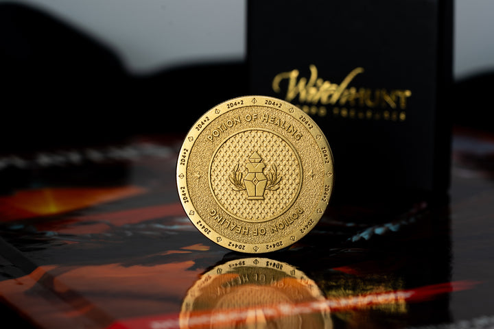 Potion of healing brass coin on a dungeons and dragons players handbook