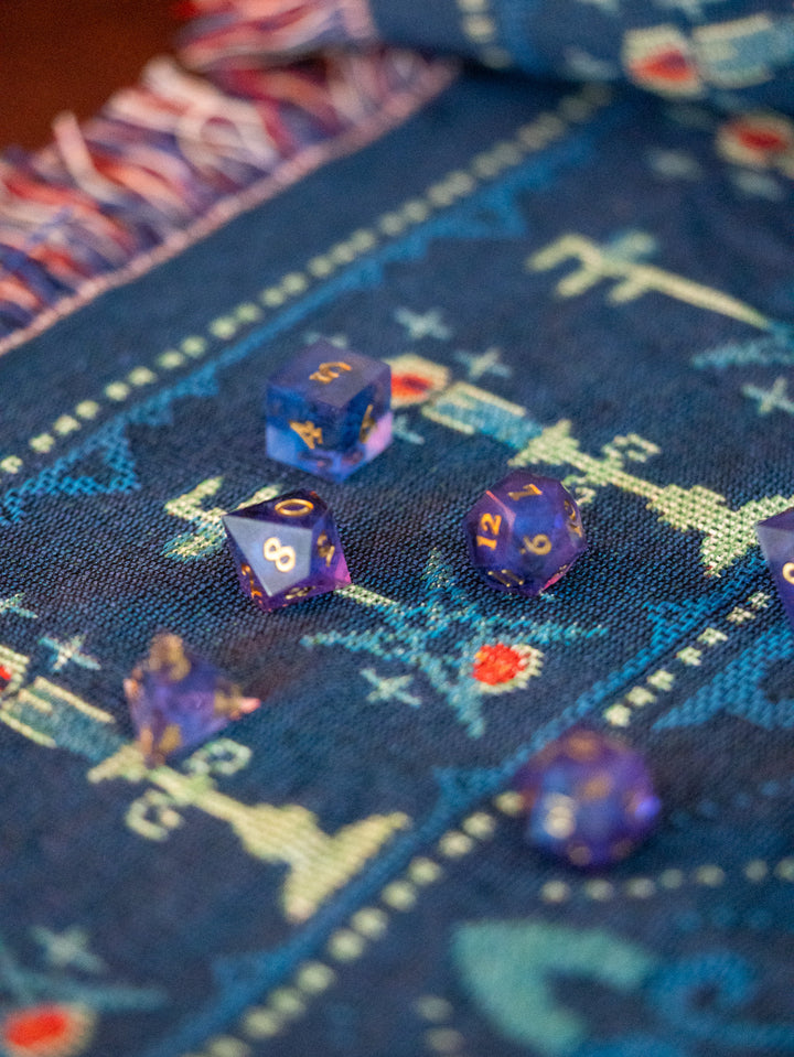 Woven Cotton Tapestry Blanket – Polyhedral Dice Fantasy TTRPG Home Decor