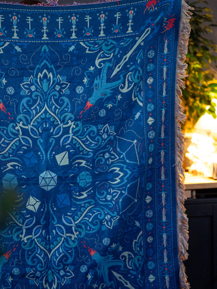 Woven Cotton Tapestry Blanket – Polyhedral Dice Fantasy TTRPG Home Decor