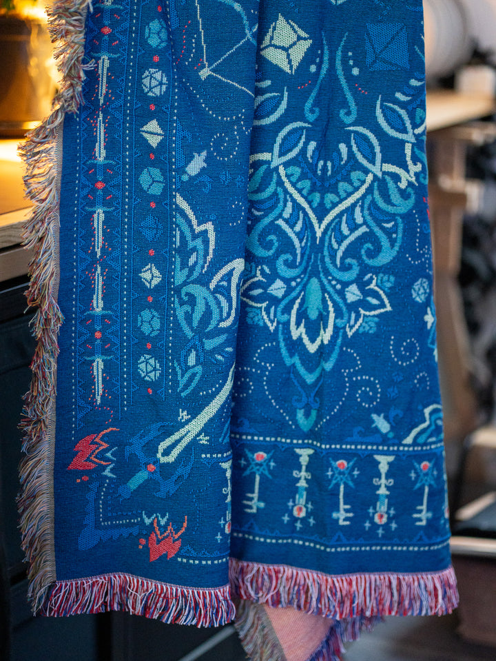 Woven Cotton Tapestry Blanket – Polyhedral Dice Fantasy TTRPG Home Decor