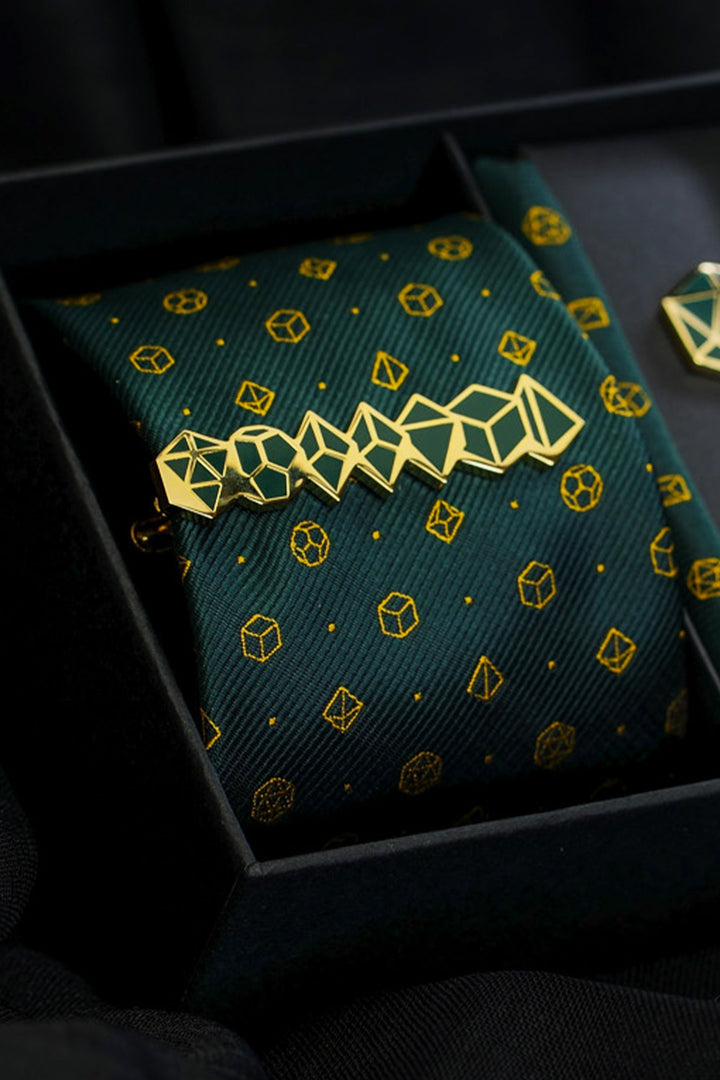 Necktie and Cufflink Gift Box - Green and Gold