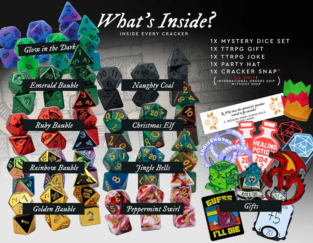 TTRPG Christmas Cracker with Mystery Dice Set