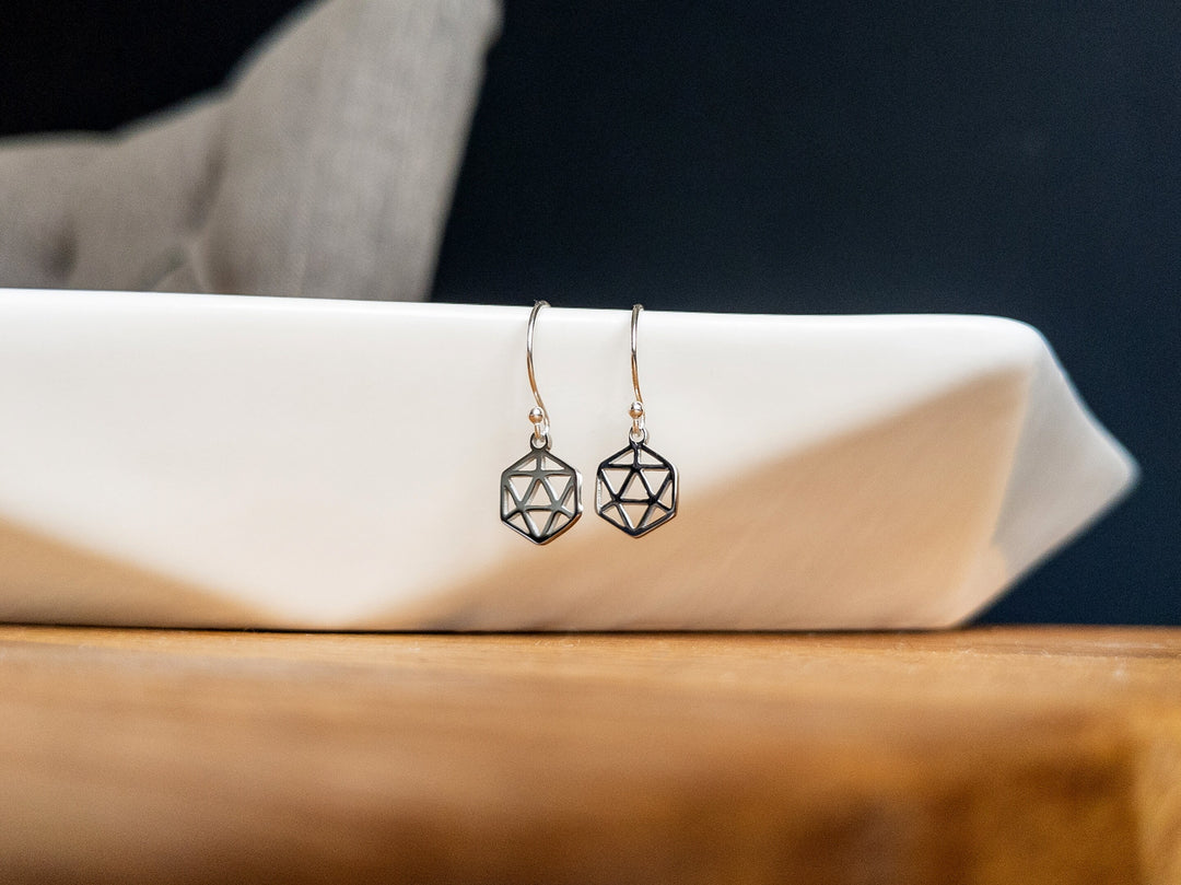 Geometric D20 Charm Earrings