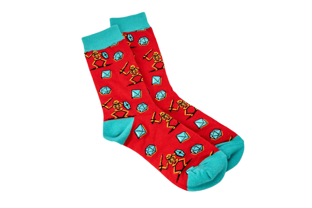Polyhedral Dice Patterned Socks Collection: Dragon, Goblin, Skeleton - Comfy Cotton Blend, Fun & Unique - TTRPG-Fan Gift