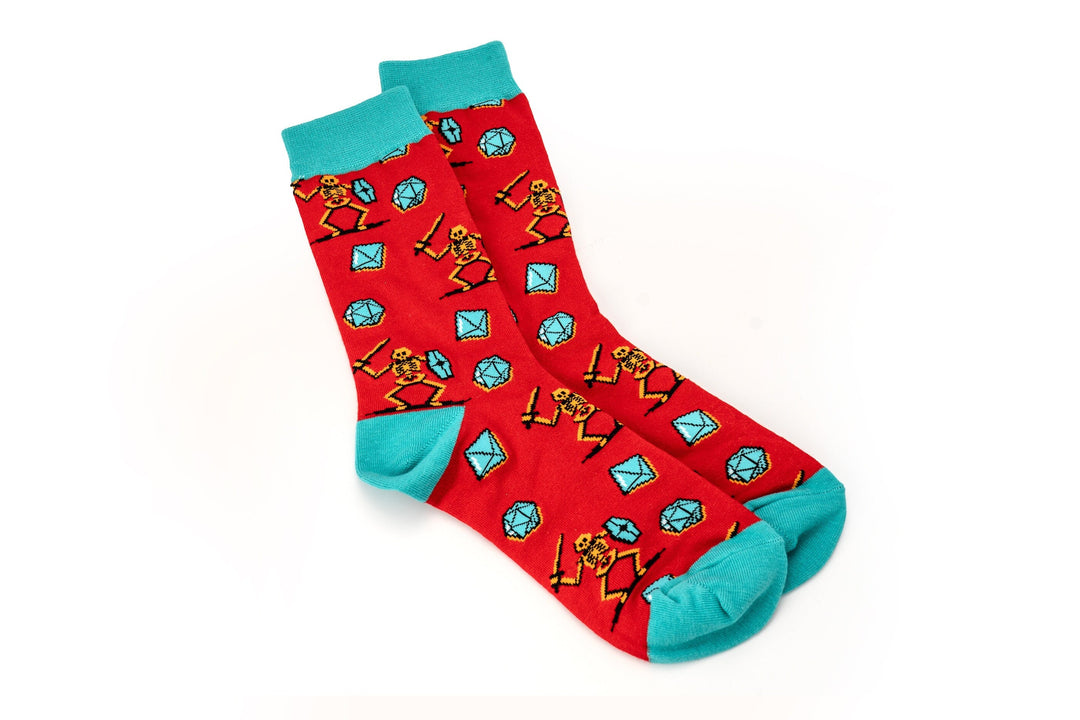 Polyhedral Dice Patterned Socks Collection: Dragon, Goblin, Skeleton - Comfy Cotton Blend, Fun & Unique - TTRPG-Fan Gift