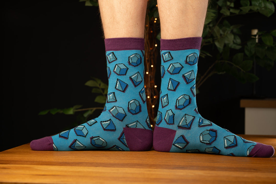 Polyhedral dice design sock - Blue