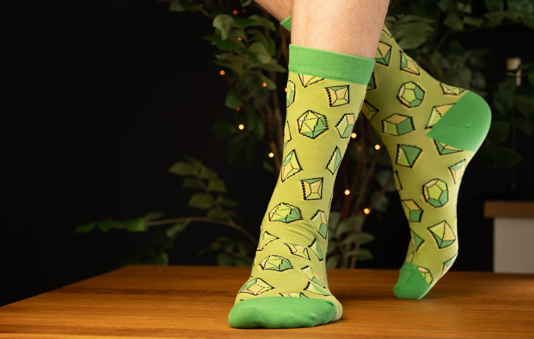 Polyhedral dice design sock - Green