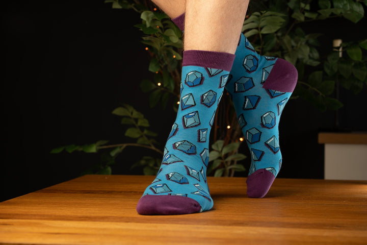 Polyhedral dice design sock - Blue