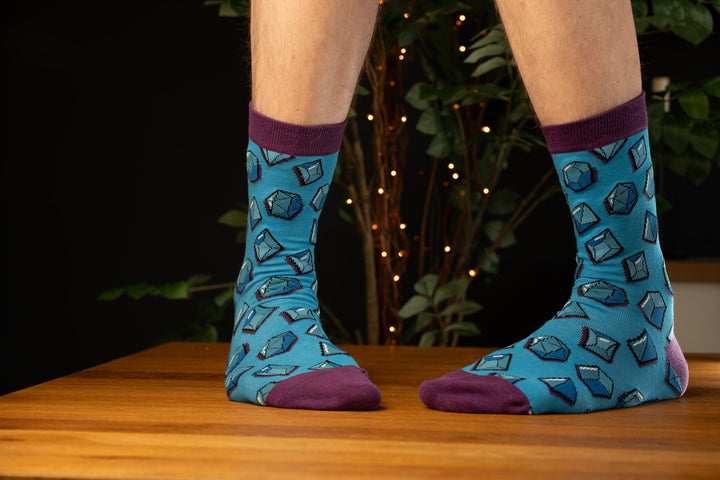 Polyhedral dice design sock - Blue