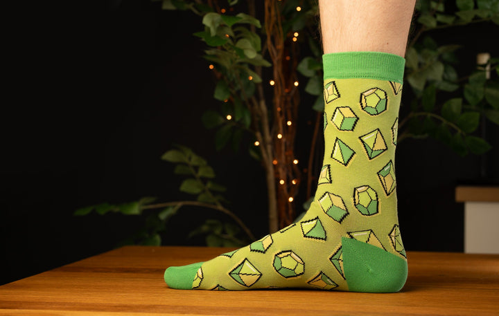 Polyhedral dice design sock - Green